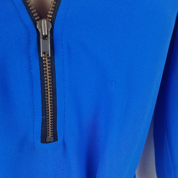 Sheer cobalt blue midi dress with waist tie - Picture 6 of 7